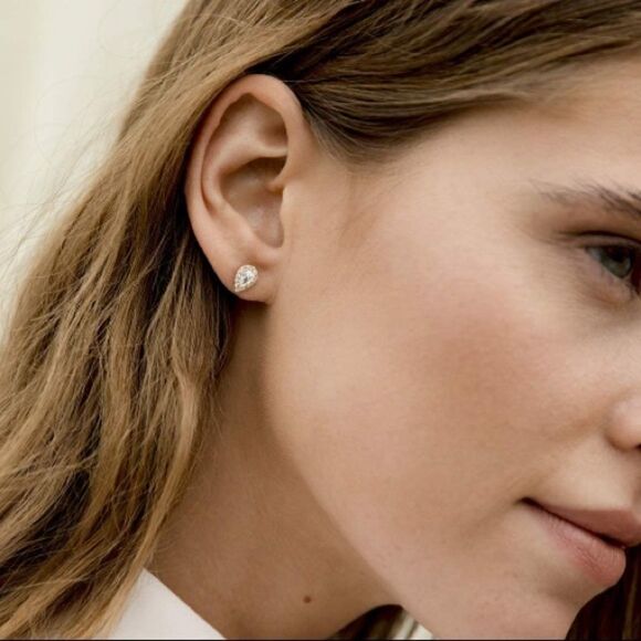 14k Gold Diamond Teardrop Post Earrings - Picture 3 of 5